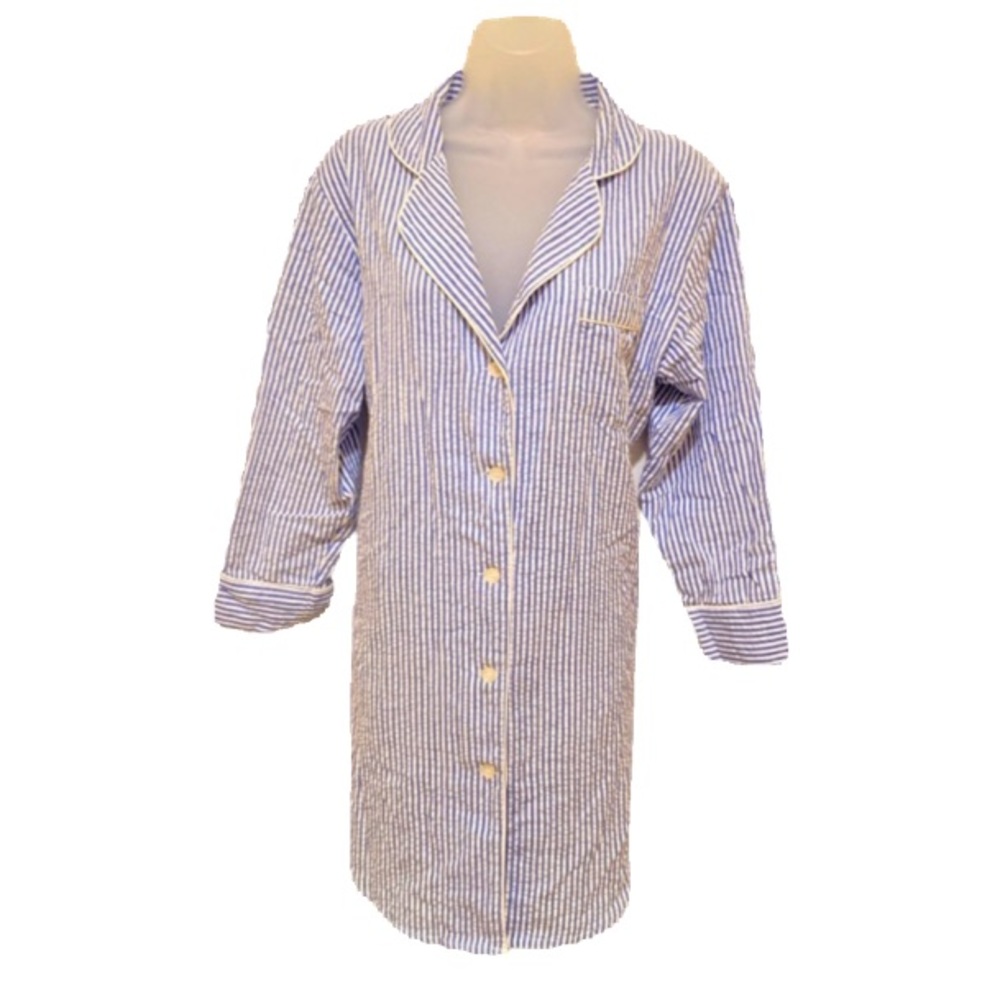Women’s Bella Seersucker Sleep Shirt NWT S/M Blue/White Striped